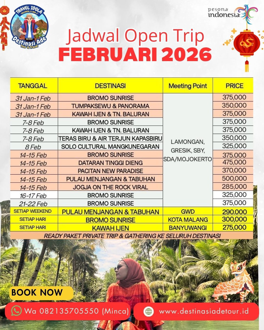 Jadwal Open Trip Indonesia - Paket Wisata Destinasi Ade Travel February 2026
